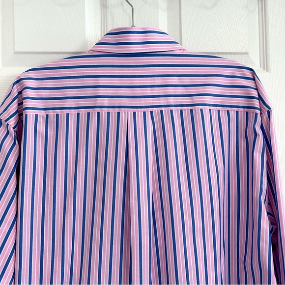 Croft & Barrow Mens Pink Blue Striped Button Up Dress Shirt Sz L 16.5/17 Classic - Picture 8 of 13